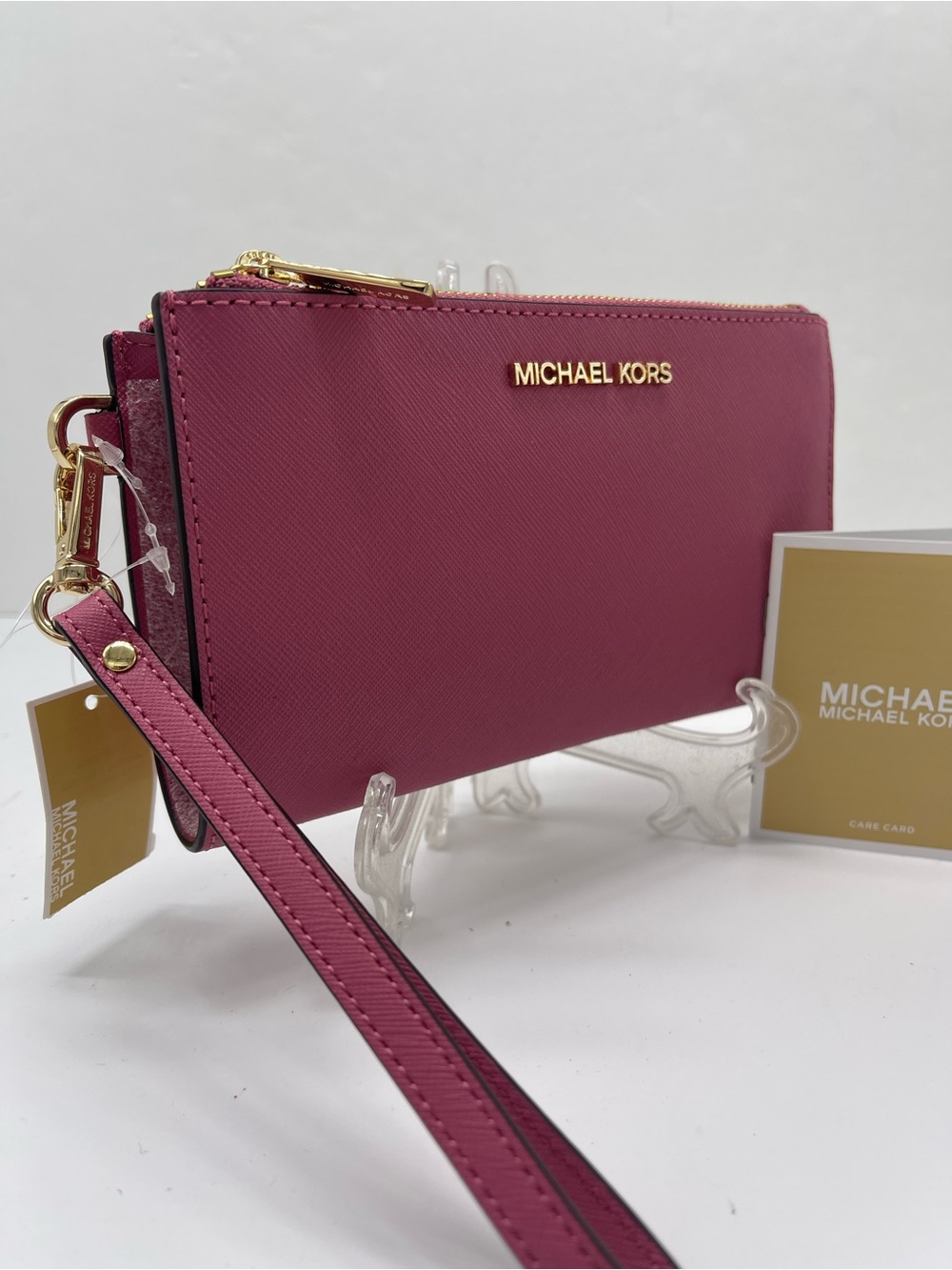 MICHAEL KORS JST Lg Double Zip Leather Wristlet Wallet Phone Holder
Rosewood 
NW